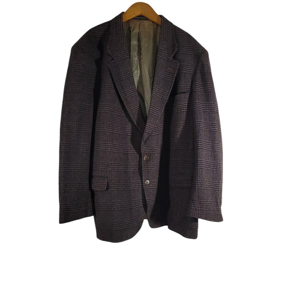 Woolrich Sport Coat Mens Xl Wool Blend Brown Plaid Buttons Pockets Lined Vtg USA